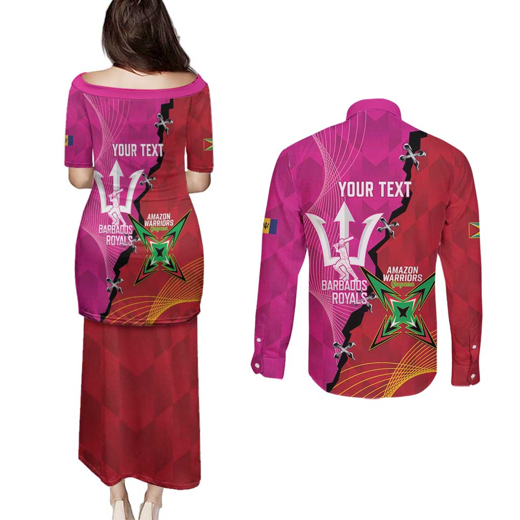 Barbados and Guyana Cricket Personalized Couples Matching Puletasi and Long Sleeve Button Shirt Royals Amazon Warriors Together - Wonder Print Shop