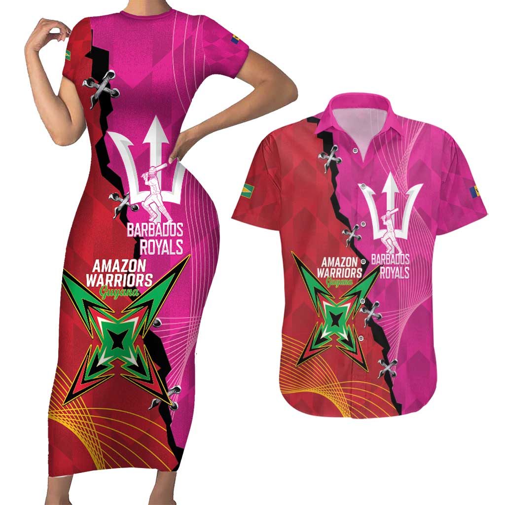 Barbados and Guyana Cricket Personalized Couples Matching Short Sleeve Bodycon Dress and Hawaiian Shirt Royals Amazon Warriors Together - Wonder Print Shop