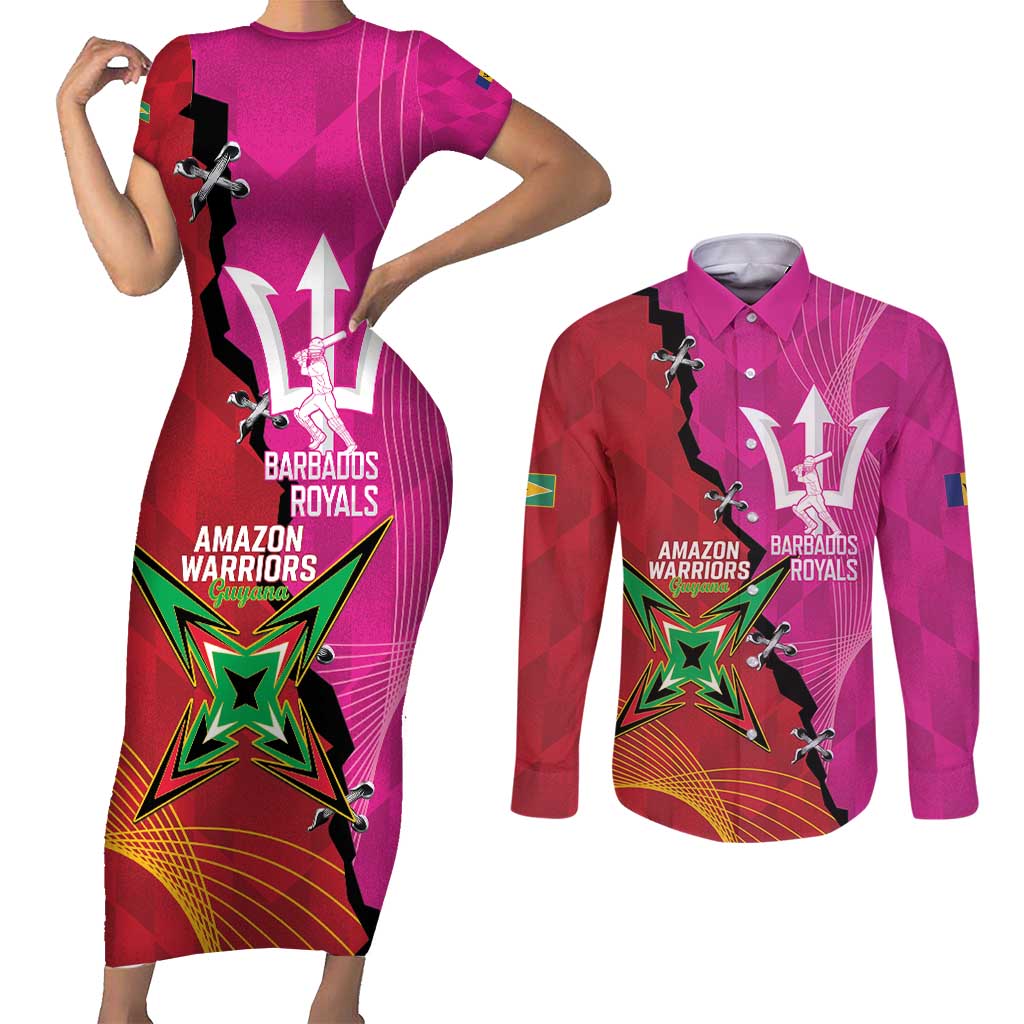 Barbados and Guyana Cricket Personalized Couples Matching Short Sleeve Bodycon Dress and Long Sleeve Button Shirt Royals Amazon Warriors Together - Wonder Print Shop