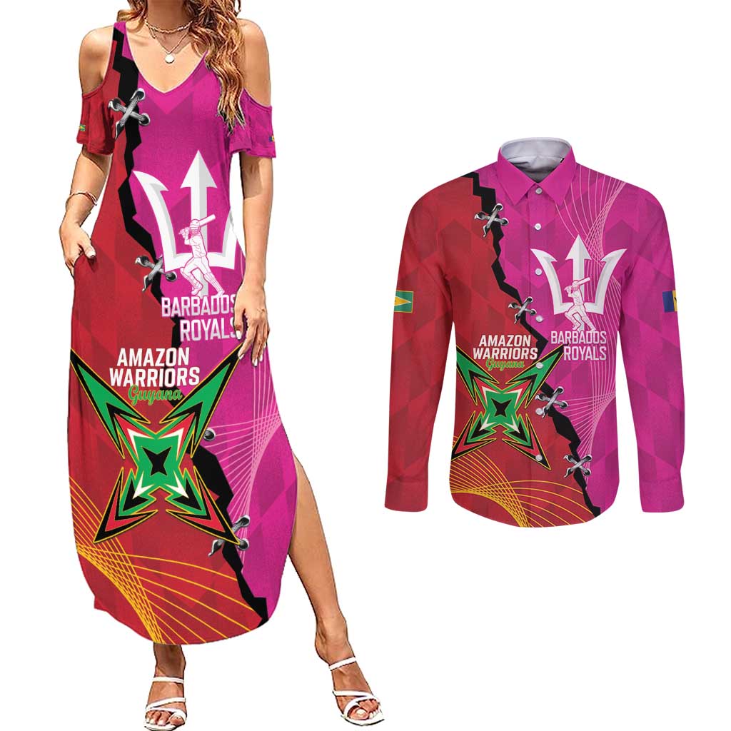 Barbados and Guyana Cricket Personalized Couples Matching Summer Maxi Dress and Long Sleeve Button Shirt Royals Amazon Warriors Together - Wonder Print Shop