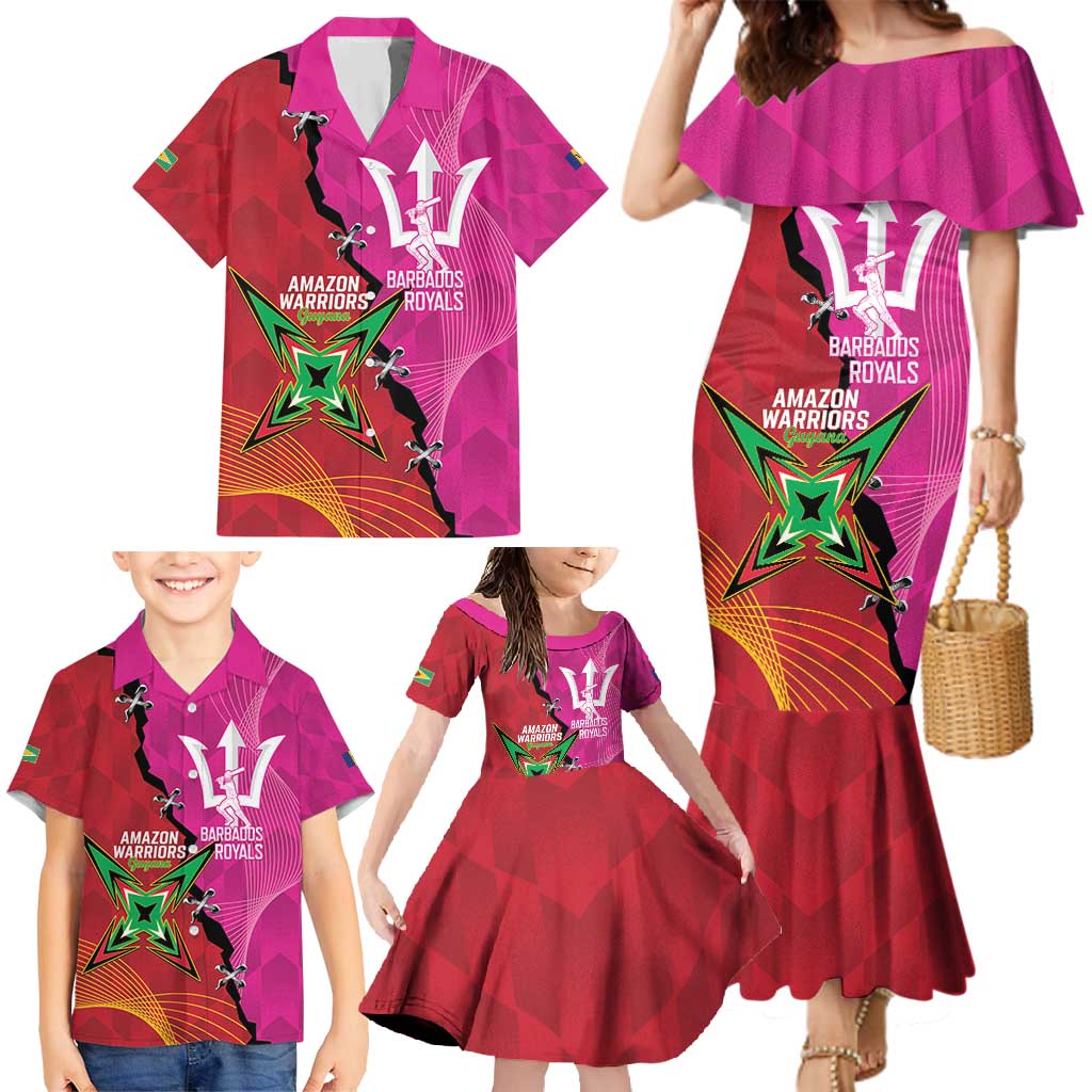 Barbados and Guyana Cricket Personalized Family Matching Mermaid Dress and Hawaiian Shirt Royals Amazon Warriors Together - Wonder Print Shop