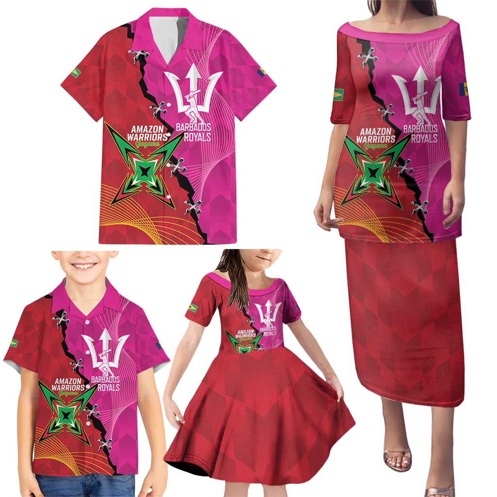 Barbados and Guyana Cricket Personalized Family Matching Puletasi and Hawaiian Shirt Royals Amazon Warriors Together - Wonder Print Shop
