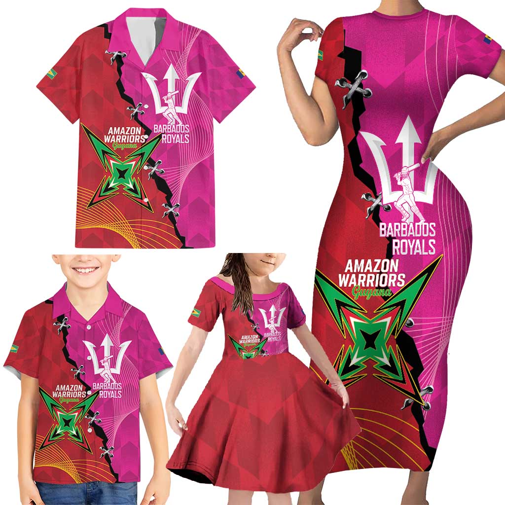 Barbados and Guyana Cricket Personalized Family Matching Short Sleeve Bodycon Dress and Hawaiian Shirt Royals Amazon Warriors Together - Wonder Print Shop
