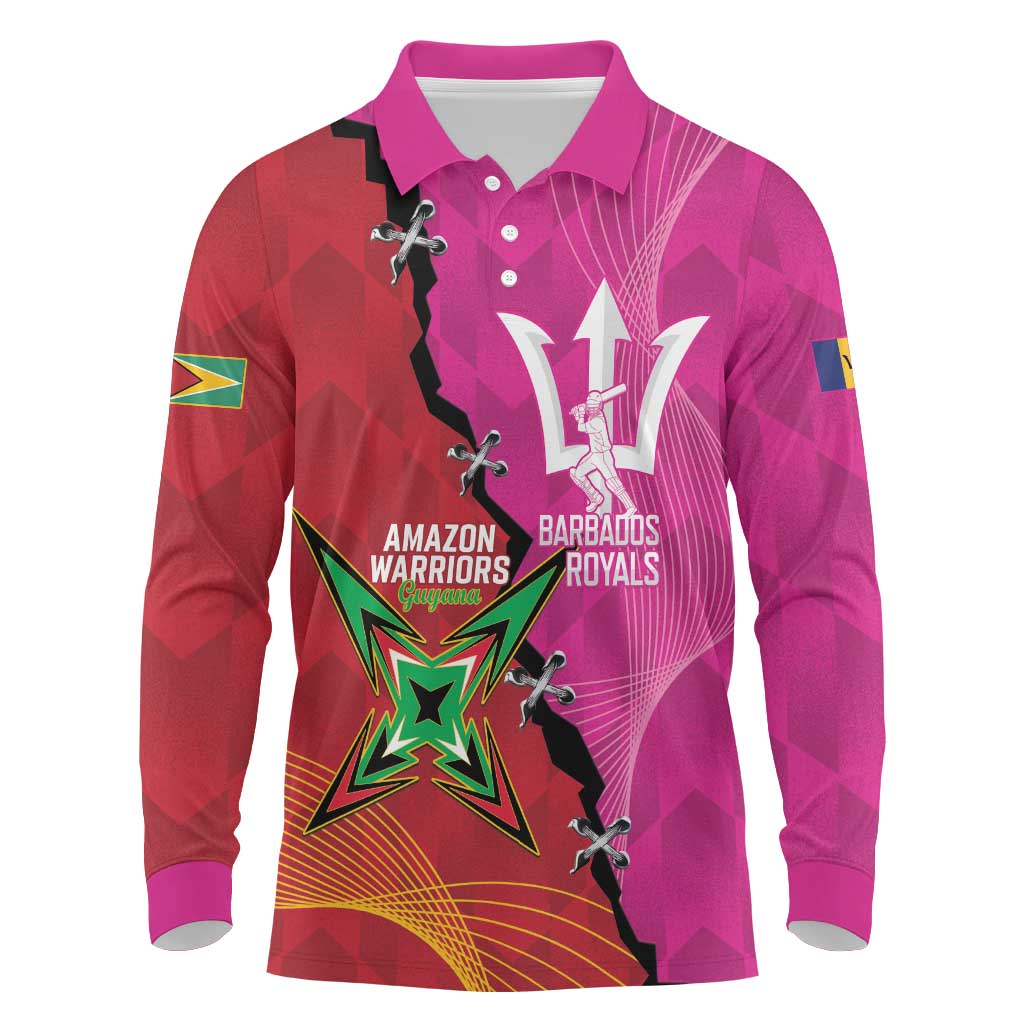 Barbados and Guyana Cricket Personalized Long Sleeve Polo Shirt Royals Amazon Warriors Together - Wonder Print Shop