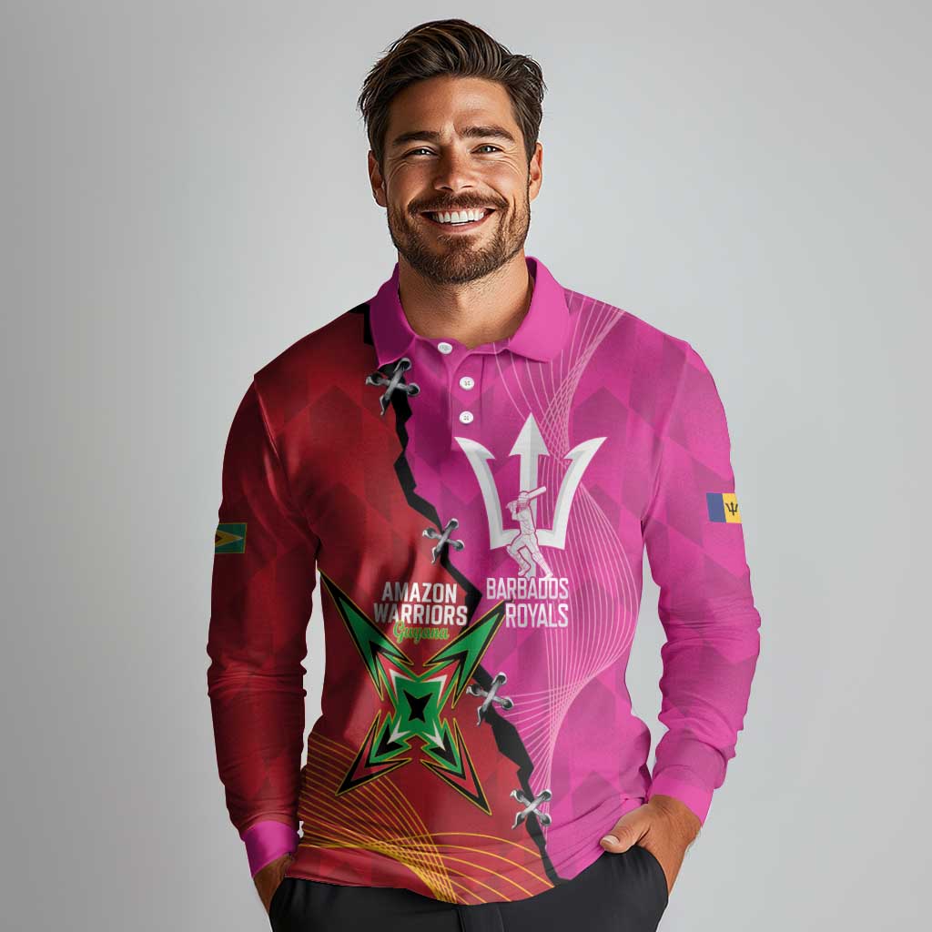Barbados and Guyana Cricket Personalized Long Sleeve Polo Shirt Royals Amazon Warriors Together - Wonder Print Shop