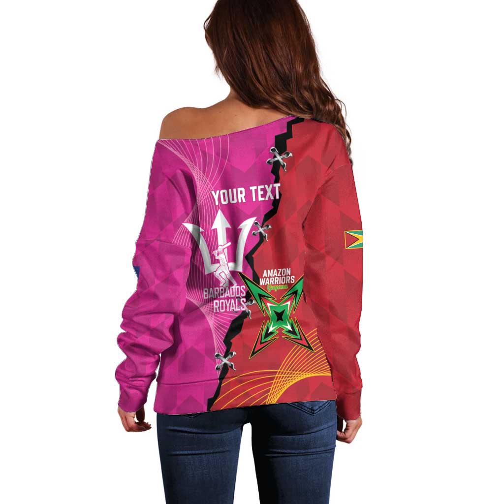 Barbados and Guyana Cricket Personalized Off Shoulder Sweater Royals Amazon Warriors Together - Wonder Print Shop