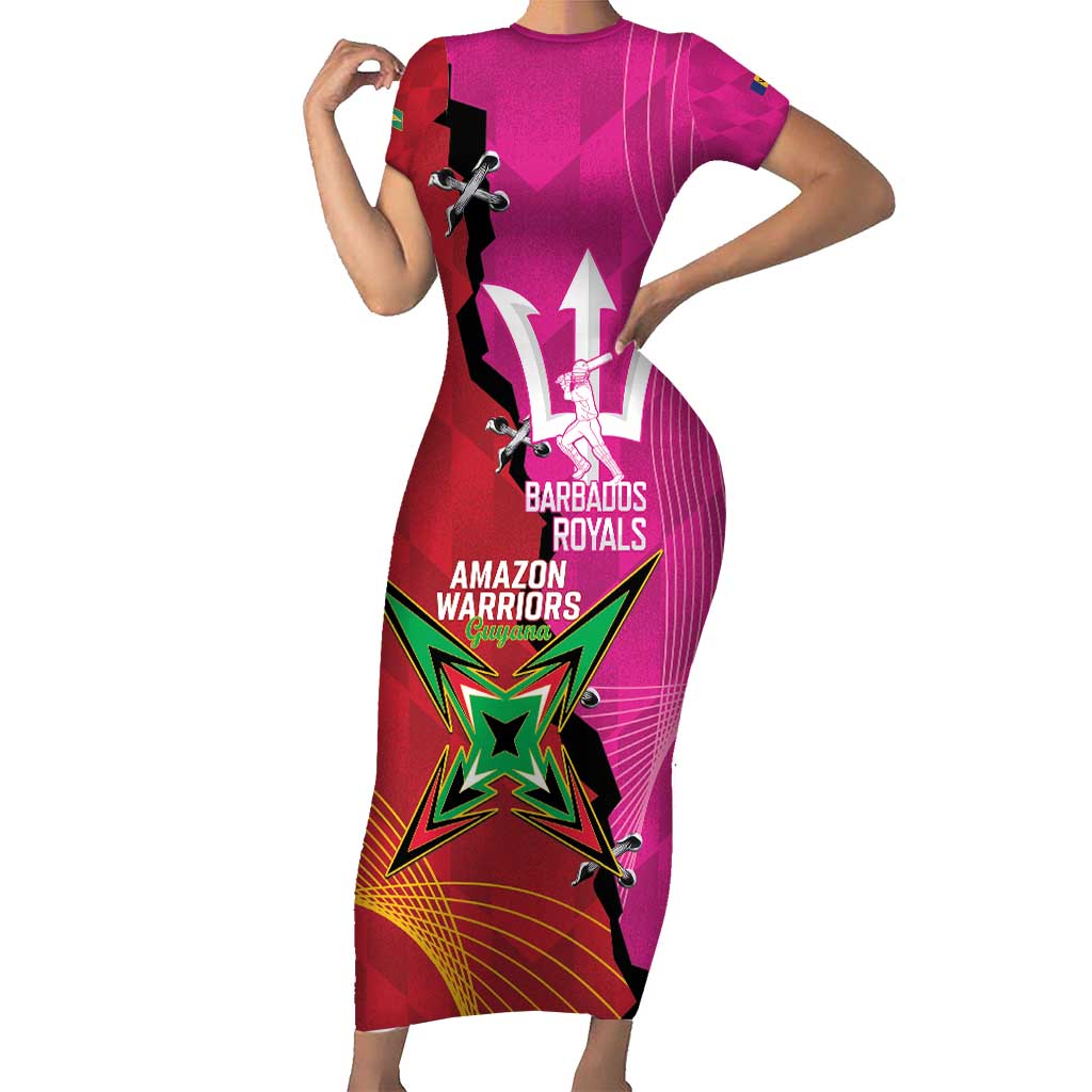 Barbados and Guyana Cricket Personalized Short Sleeve Bodycon Dress Royals Amazon Warriors Together - Wonder Print Shop