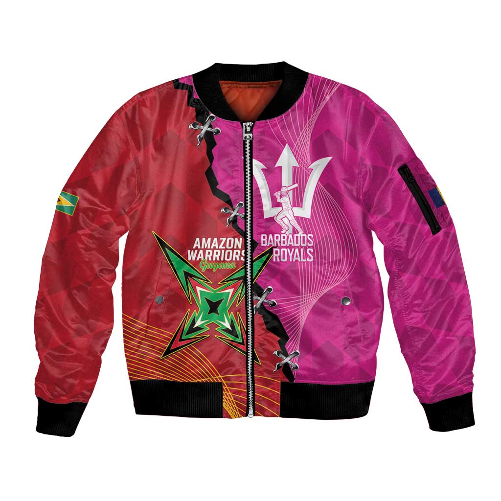 Barbados and Guyana Cricket Personalized Sleeve Zip Bomber Jacket Royals Amazon Warriors Together - Wonder Print Shop