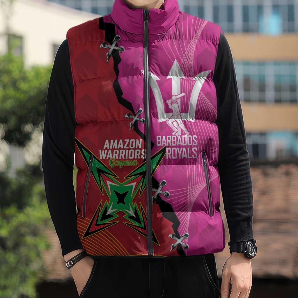 Barbados and Guyana Cricket Personalized Sleeveless Puffer Jacket Royals Amazon Warriors Together - Wonder Print Shop