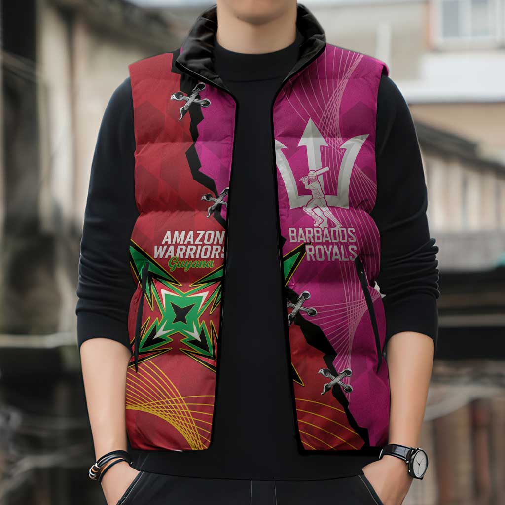 Barbados and Guyana Cricket Personalized Sleeveless Puffer Jacket Royals Amazon Warriors Together - Wonder Print Shop