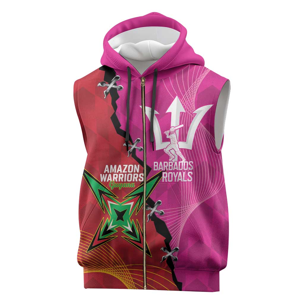 Barbados and Guyana Cricket Personalized Sleeveless Zip Hoodie Royals Amazon Warriors Together - Wonder Print Shop