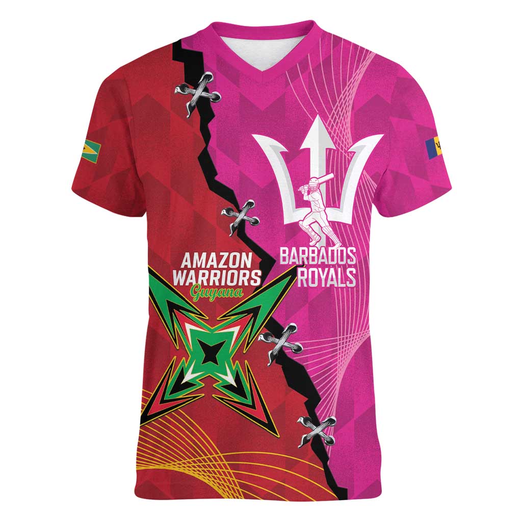 Barbados and Guyana Cricket Personalized Women V-Neck T-Shirt Royals Amazon Warriors Together - Wonder Print Shop