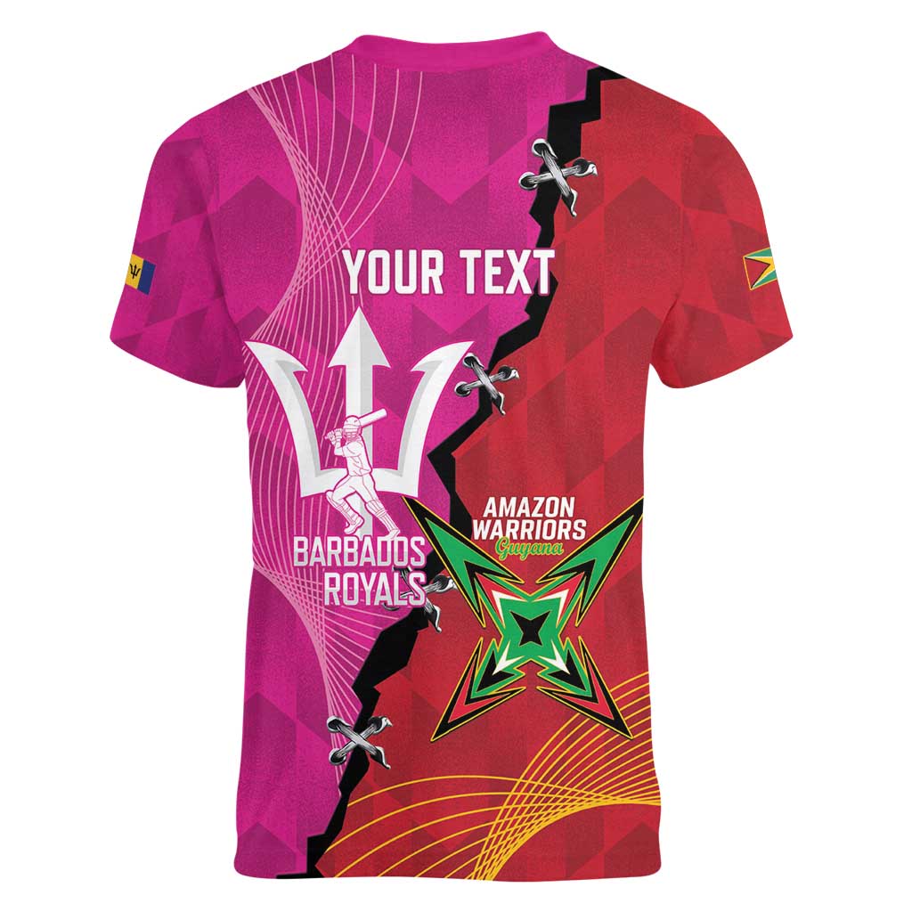 Barbados and Guyana Cricket Personalized Women V-Neck T-Shirt Royals Amazon Warriors Together - Wonder Print Shop