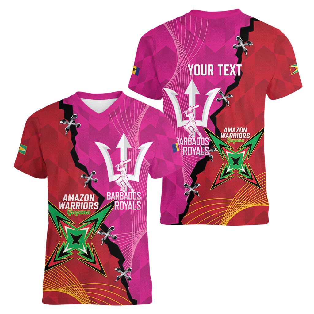 Barbados and Guyana Cricket Personalized Women V-Neck T-Shirt Royals Amazon Warriors Together - Wonder Print Shop