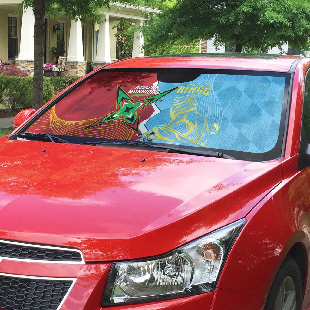 Saint Lucia and Guyana Cricket Personalized Auto Sun Shade Kings Amazon Warriors Together - Wonder Print Shop