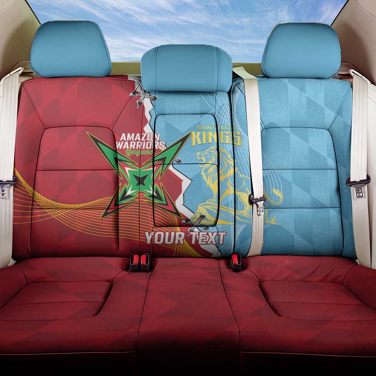 Saint Lucia and Guyana Cricket Personalized Back Car Seat Cover Kings Amazon Warriors Together - Wonder Print Shop