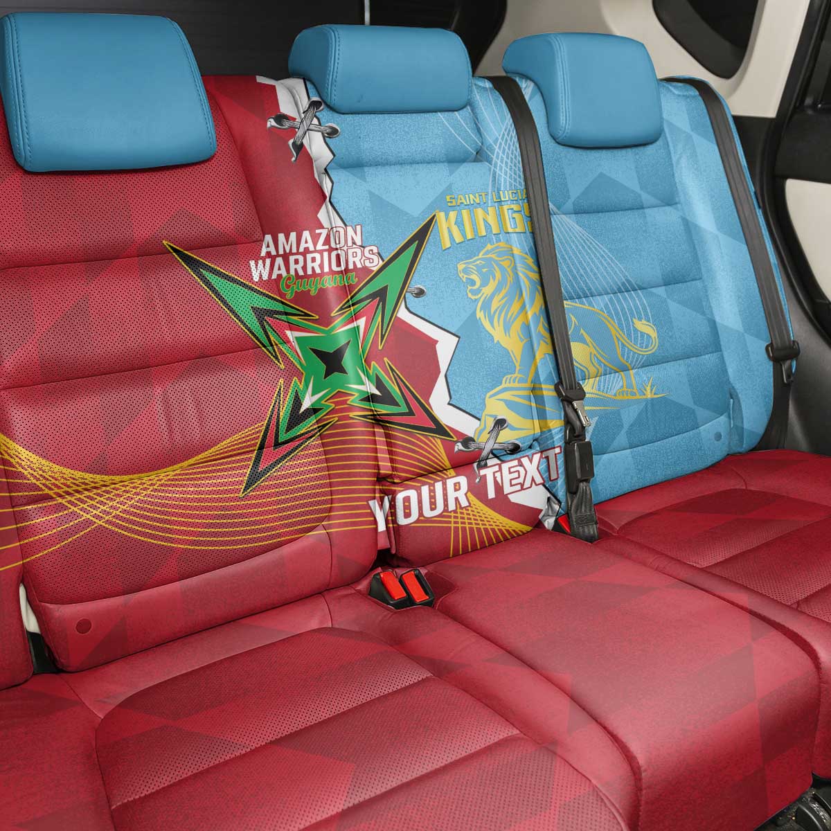 Saint Lucia and Guyana Cricket Personalized Back Car Seat Cover Kings Amazon Warriors Together - Wonder Print Shop