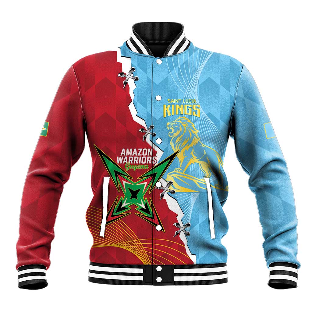 Saint Lucia and Guyana Cricket Personalized Baseball Jacket Kings Amazon Warriors Together - Wonder Print Shop