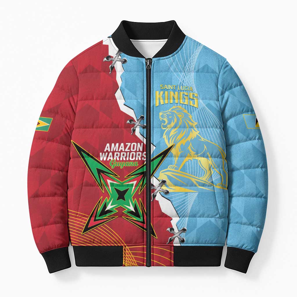 Saint Lucia and Guyana Cricket Personalized Bomber Puffer Jacket Kings Amazon Warriors Together - Wonder Print Shop