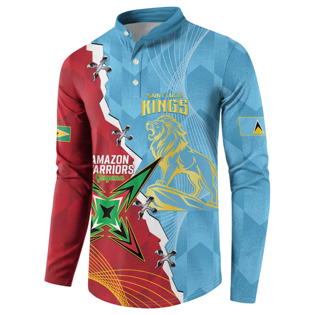 Saint Lucia and Guyana Cricket Personalized Button Sweatshirt Kings Amazon Warriors Together - Wonder Print Shop
