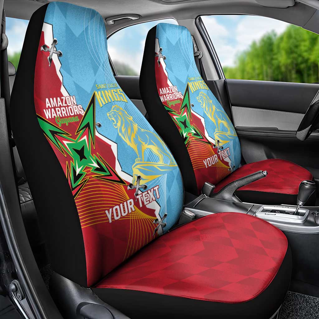 Saint Lucia and Guyana Cricket Personalized Car Seat Cover Kings Amazon Warriors Together - Wonder Print Shop