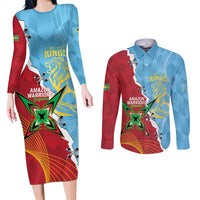 Saint Lucia and Guyana Cricket Personalized Couples Matching Long Sleeve Bodycon Dress and Long Sleeve Button Shirt Kings Amazon Warriors Together - Wonder Print Shop