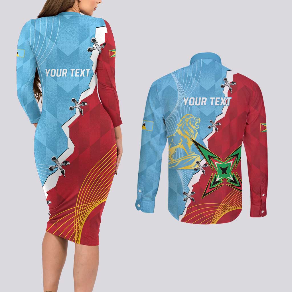 Saint Lucia and Guyana Cricket Personalized Couples Matching Long Sleeve Bodycon Dress and Long Sleeve Button Shirt Kings Amazon Warriors Together - Wonder Print Shop