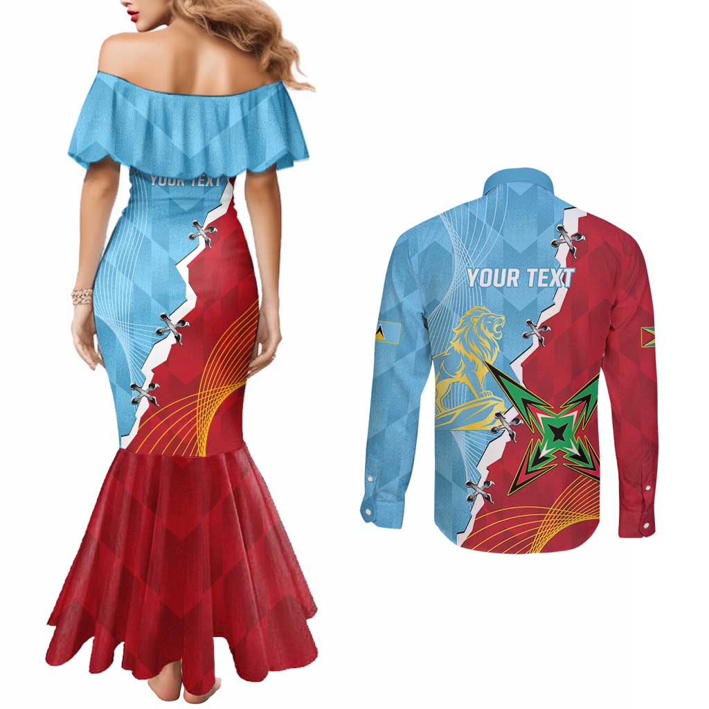 Saint Lucia and Guyana Cricket Personalized Couples Matching Mermaid Dress and Long Sleeve Button Shirt Kings Amazon Warriors Together - Wonder Print Shop