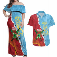 Saint Lucia and Guyana Cricket Personalized Couples Matching Off Shoulder Maxi Dress and Hawaiian Shirt Kings Amazon Warriors Together - Wonder Print Shop