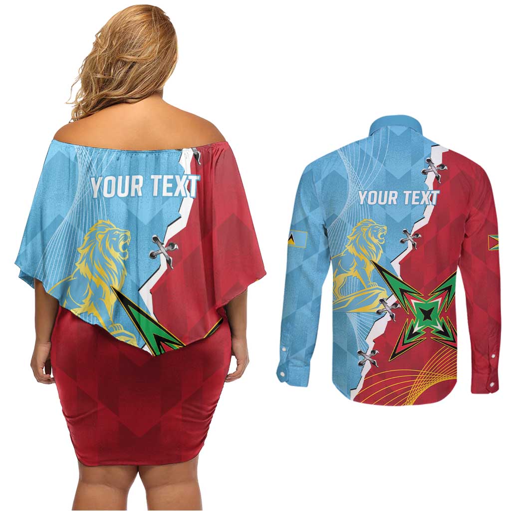 Saint Lucia and Guyana Cricket Personalized Couples Matching Off Shoulder Short Dress and Long Sleeve Button Shirt Kings Amazon Warriors Together - Wonder Print Shop