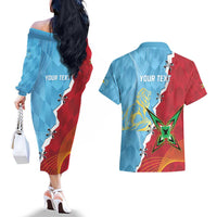 Saint Lucia and Guyana Cricket Personalized Couples Matching Off The Shoulder Long Sleeve Dress and Hawaiian Shirt Kings Amazon Warriors Together - Wonder Print Shop