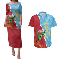 Saint Lucia and Guyana Cricket Personalized Couples Matching Puletasi and Hawaiian Shirt Kings Amazon Warriors Together - Wonder Print Shop