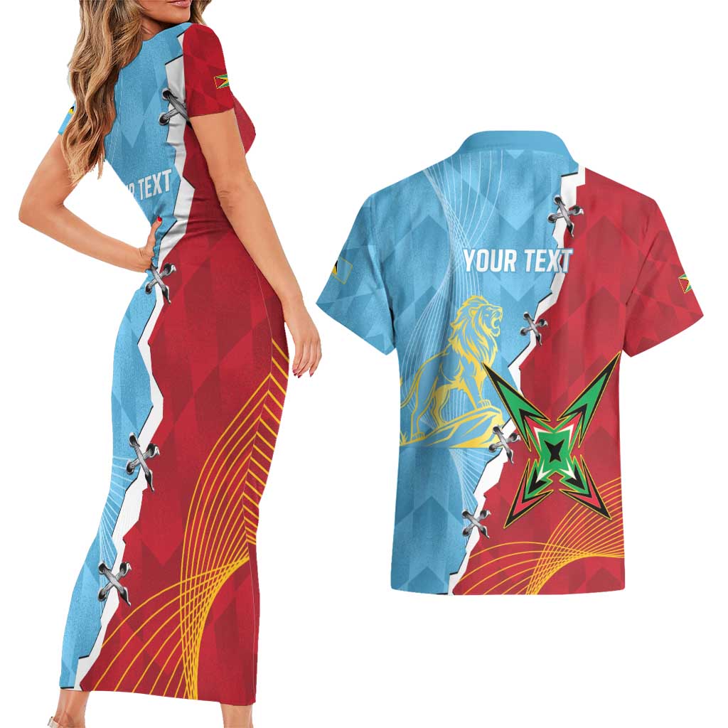 Saint Lucia and Guyana Cricket Personalized Couples Matching Short Sleeve Bodycon Dress and Hawaiian Shirt Kings Amazon Warriors Together - Wonder Print Shop