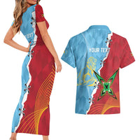 Saint Lucia and Guyana Cricket Personalized Couples Matching Short Sleeve Bodycon Dress and Hawaiian Shirt Kings Amazon Warriors Together - Wonder Print Shop