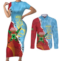Saint Lucia and Guyana Cricket Personalized Couples Matching Short Sleeve Bodycon Dress and Long Sleeve Button Shirt Kings Amazon Warriors Together - Wonder Print Shop