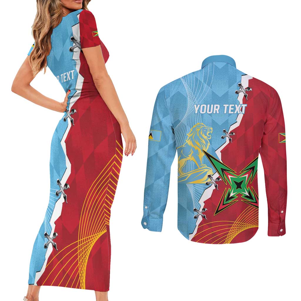 Saint Lucia and Guyana Cricket Personalized Couples Matching Short Sleeve Bodycon Dress and Long Sleeve Button Shirt Kings Amazon Warriors Together - Wonder Print Shop