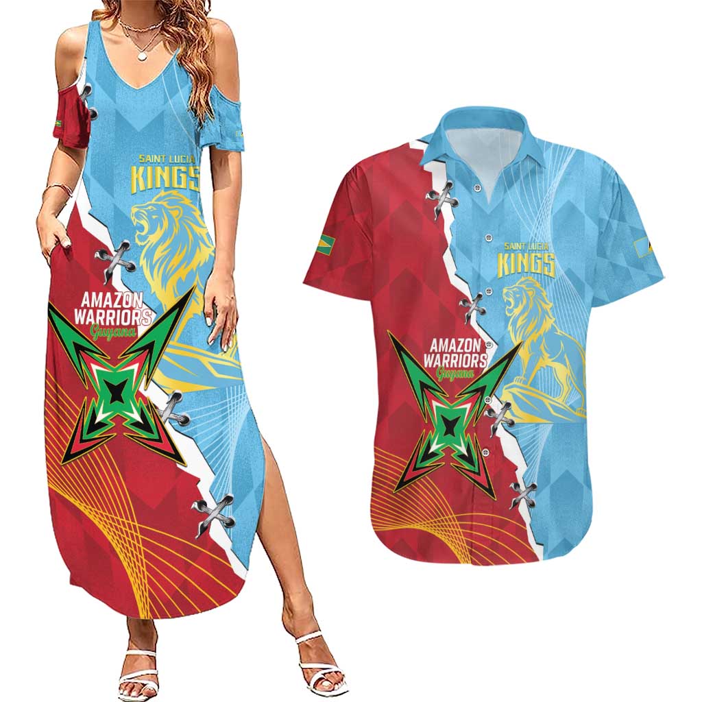 Saint Lucia and Guyana Cricket Personalized Couples Matching Summer Maxi Dress and Hawaiian Shirt Kings Amazon Warriors Together - Wonder Print Shop