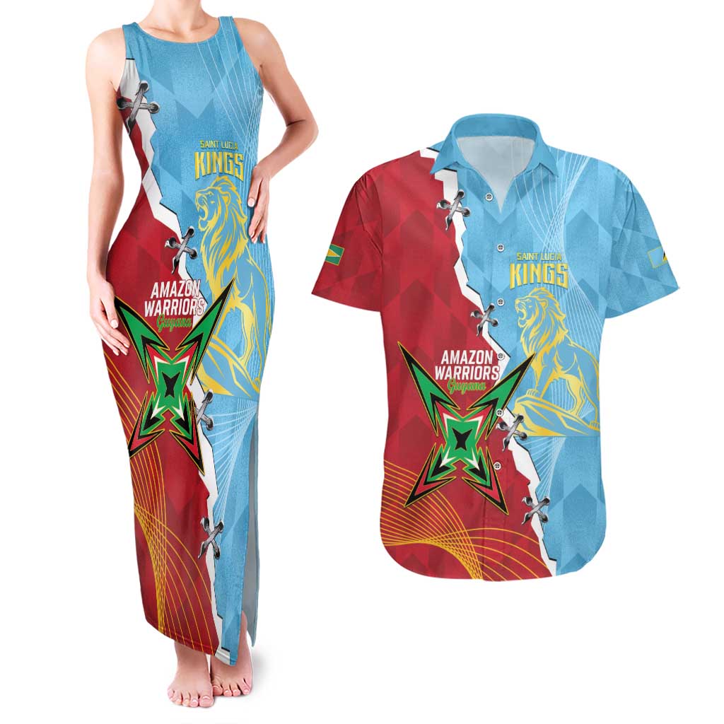 Saint Lucia and Guyana Cricket Personalized Couples Matching Tank Maxi Dress and Hawaiian Shirt Kings Amazon Warriors Together - Wonder Print Shop