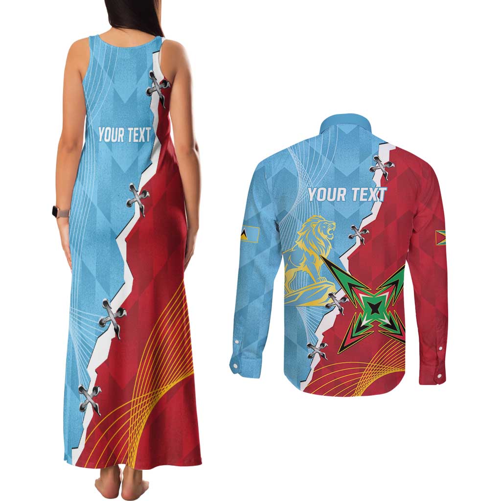 Saint Lucia and Guyana Cricket Personalized Couples Matching Tank Maxi Dress and Long Sleeve Button Shirt Kings Amazon Warriors Together - Wonder Print Shop