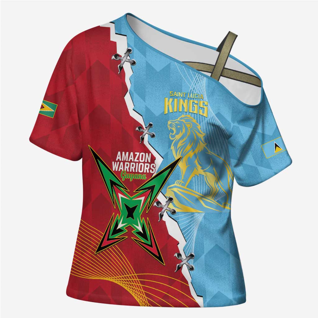 Saint Lucia and Guyana Cricket Personalized Cross Shoulder Shirt Kings Amazon Warriors Together - Wonder Print Shop