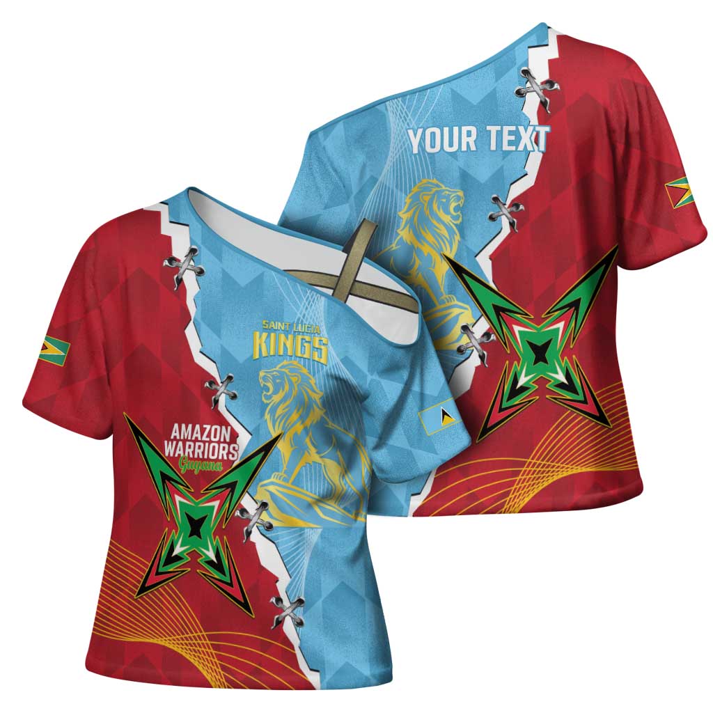 Saint Lucia and Guyana Cricket Personalized Cross Shoulder Shirt Kings Amazon Warriors Together - Wonder Print Shop