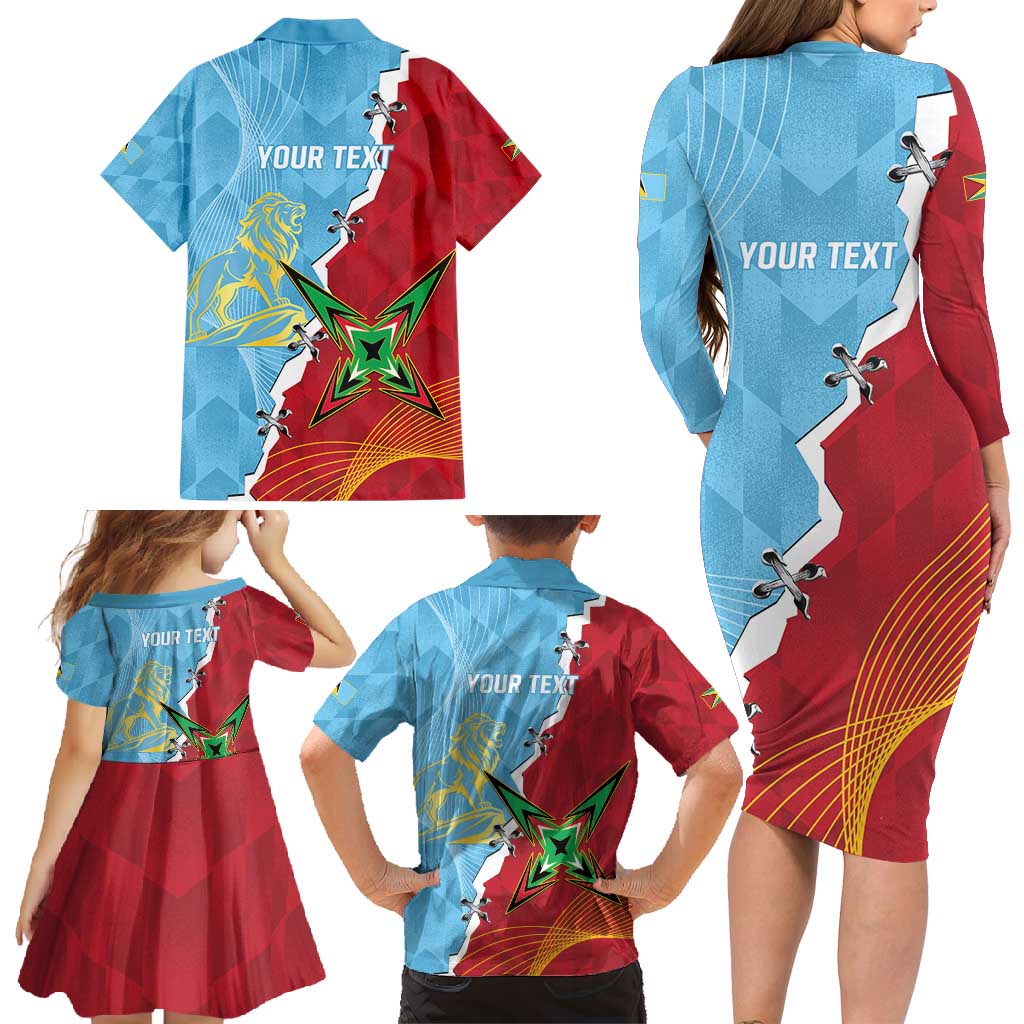 Saint Lucia and Guyana Cricket Personalized Family Matching Long Sleeve Bodycon Dress and Hawaiian Shirt Kings Amazon Warriors Together - Wonder Print Shop