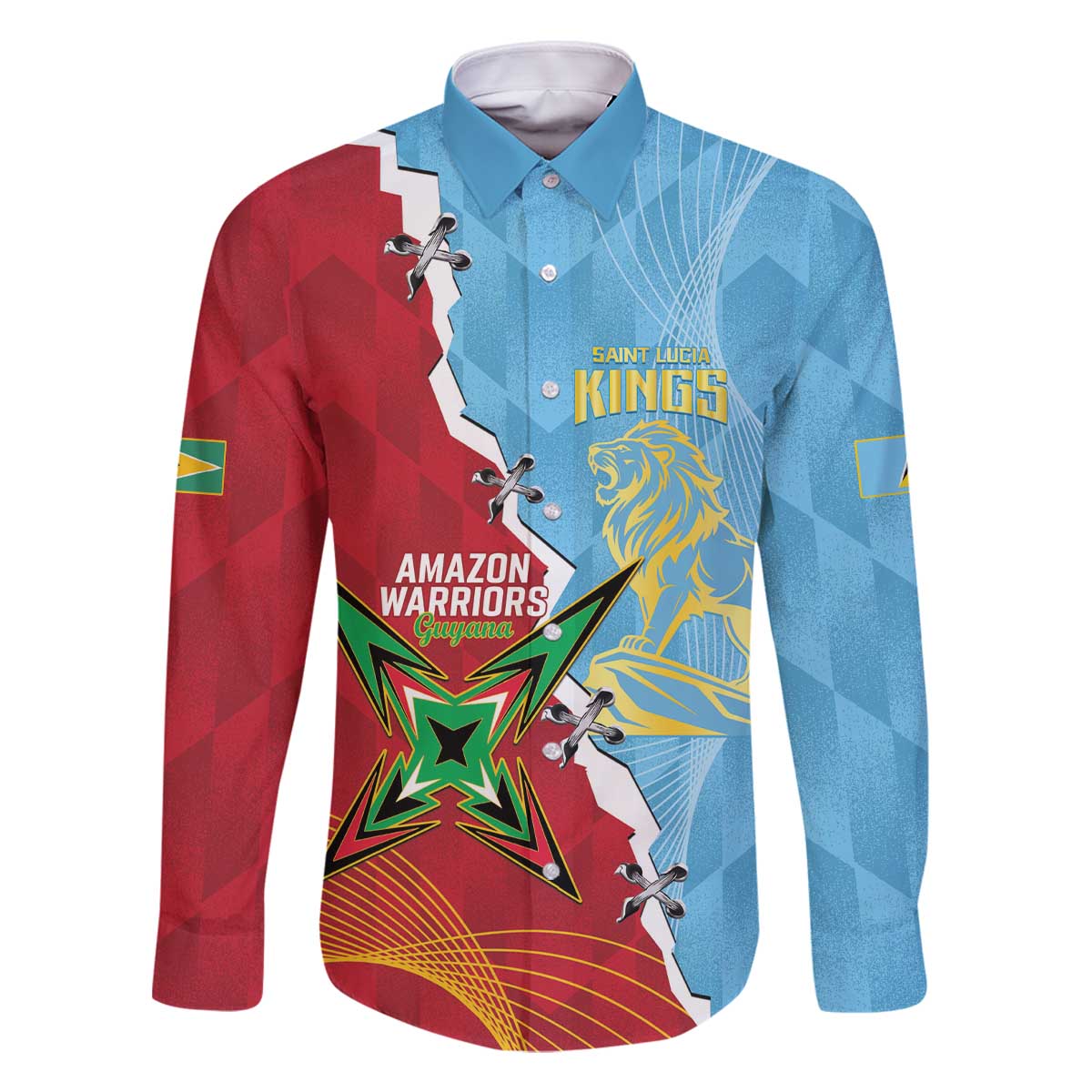 Saint Lucia and Guyana Cricket Personalized Family Matching Off The Shoulder Long Sleeve Dress and Hawaiian Shirt Kings Amazon Warriors Together - Wonder Print Shop