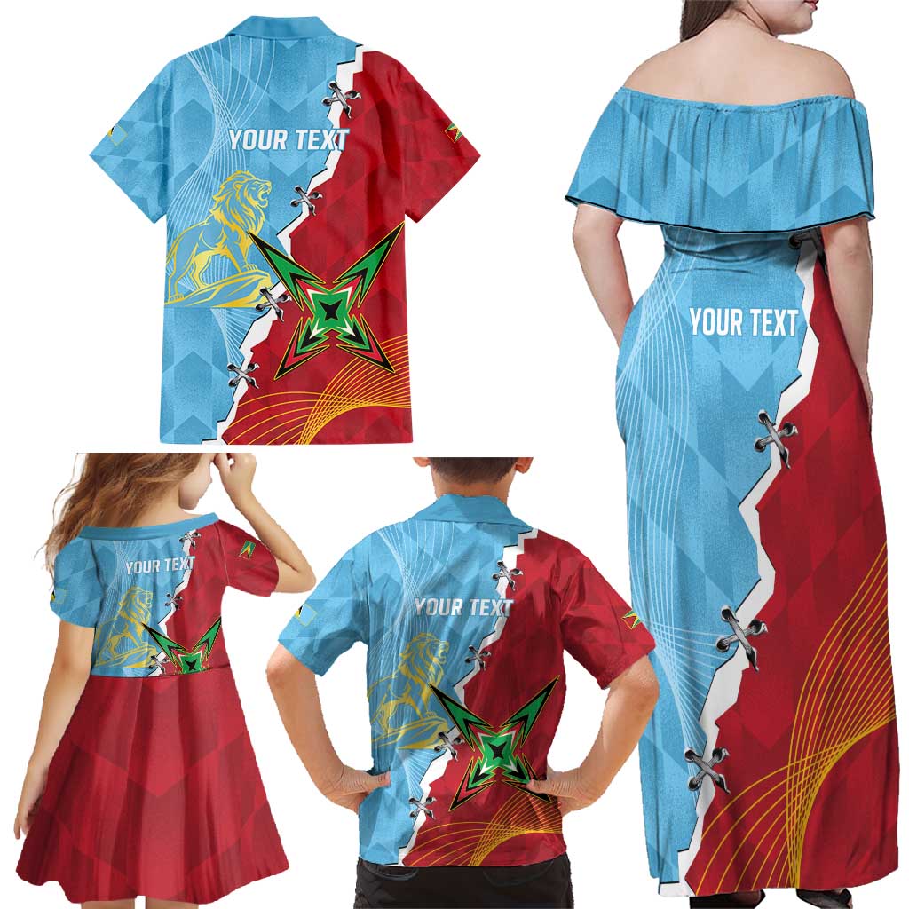 Saint Lucia and Guyana Cricket Personalized Family Matching Off Shoulder Maxi Dress and Hawaiian Shirt Kings Amazon Warriors Together - Wonder Print Shop