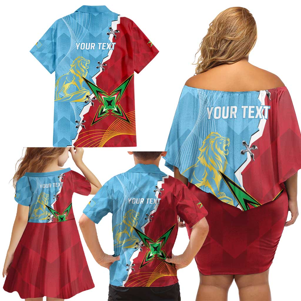 Saint Lucia and Guyana Cricket Personalized Family Matching Off Shoulder Short Dress and Hawaiian Shirt Kings Amazon Warriors Together - Wonder Print Shop