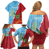 Saint Lucia and Guyana Cricket Personalized Family Matching Off Shoulder Short Dress and Hawaiian Shirt Kings Amazon Warriors Together - Wonder Print Shop