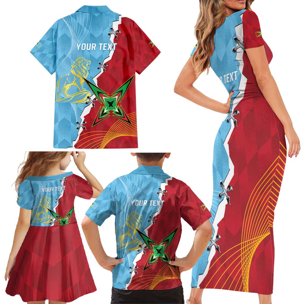 Saint Lucia and Guyana Cricket Personalized Family Matching Short Sleeve Bodycon Dress and Hawaiian Shirt Kings Amazon Warriors Together - Wonder Print Shop