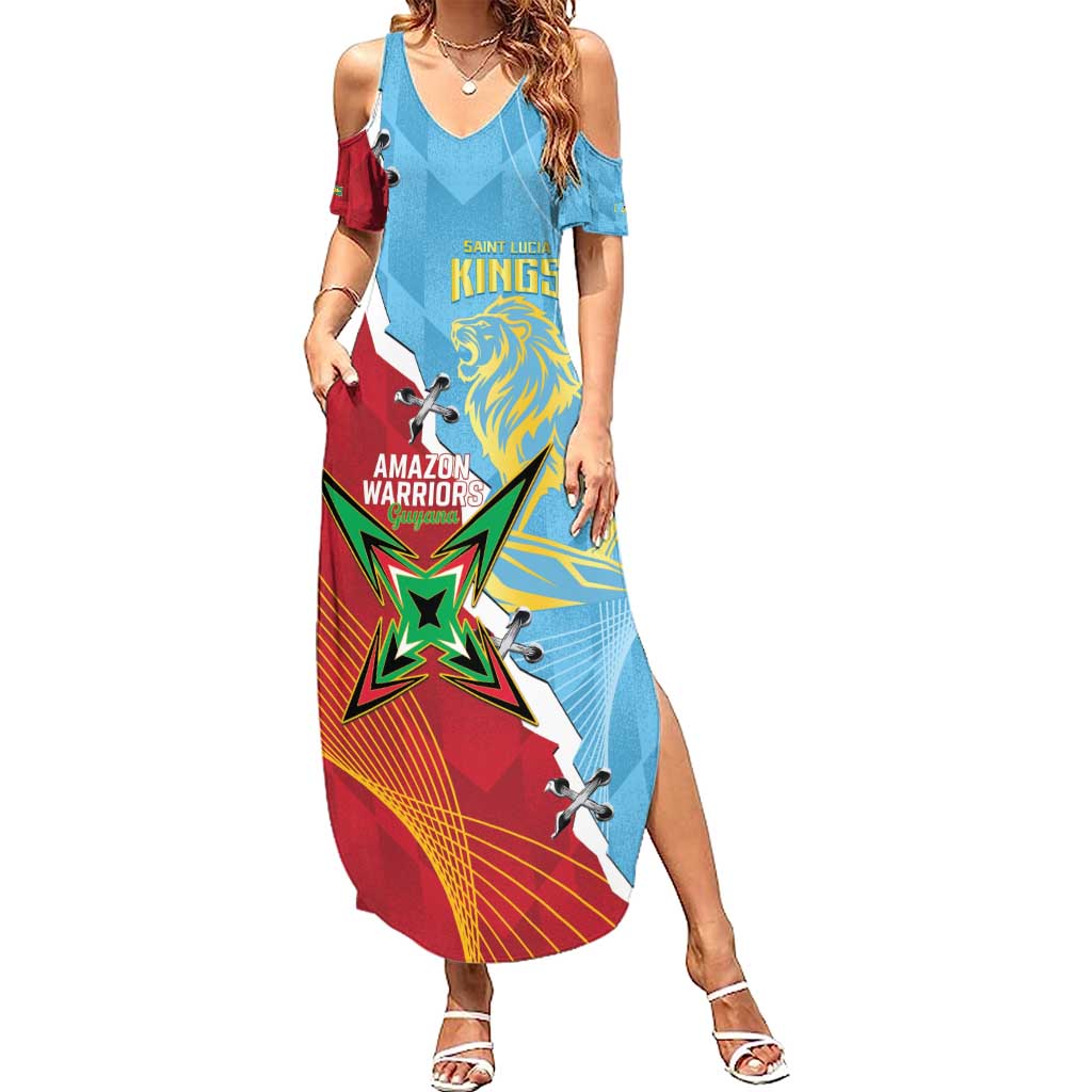 Saint Lucia and Guyana Cricket Personalized Family Matching Summer Maxi Dress and Hawaiian Shirt Kings Amazon Warriors Together - Wonder Print Shop