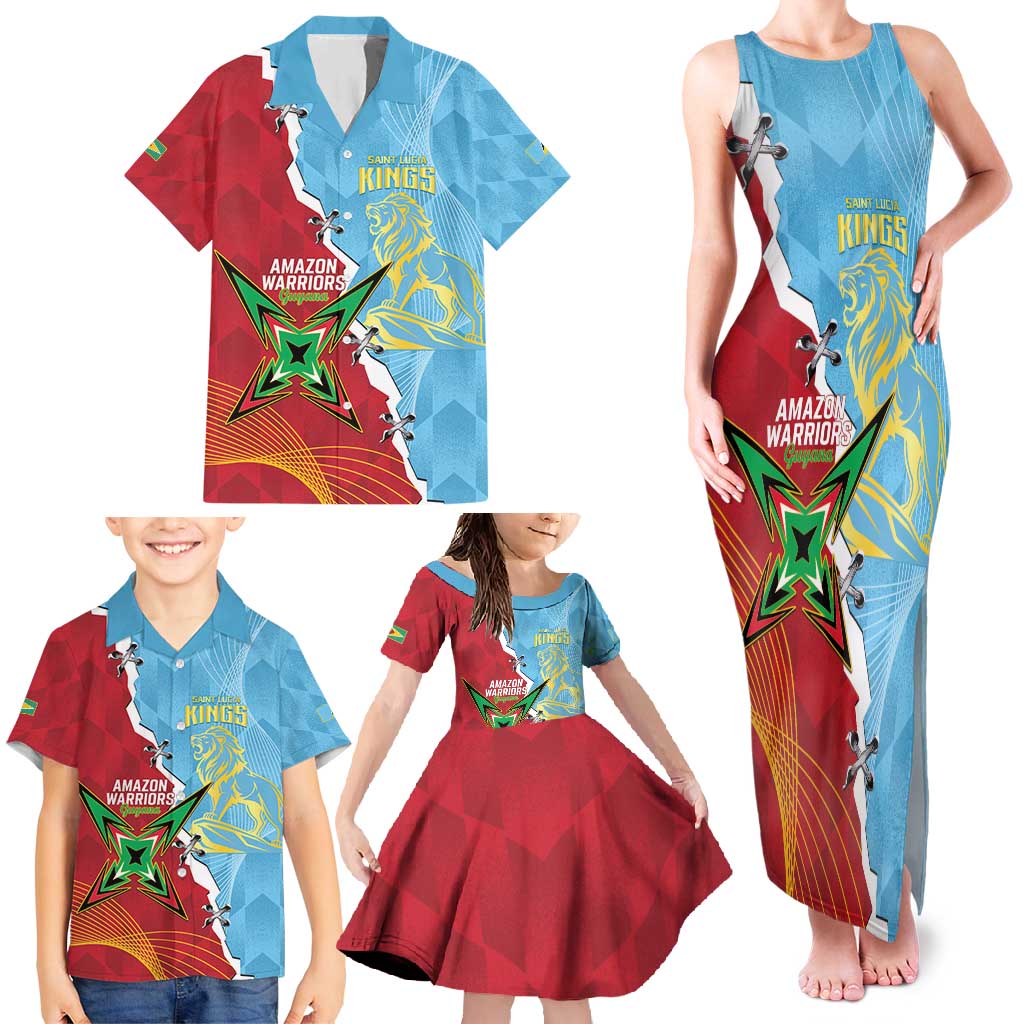 Saint Lucia and Guyana Cricket Personalized Family Matching Tank Maxi Dress and Hawaiian Shirt Kings Amazon Warriors Together - Wonder Print Shop