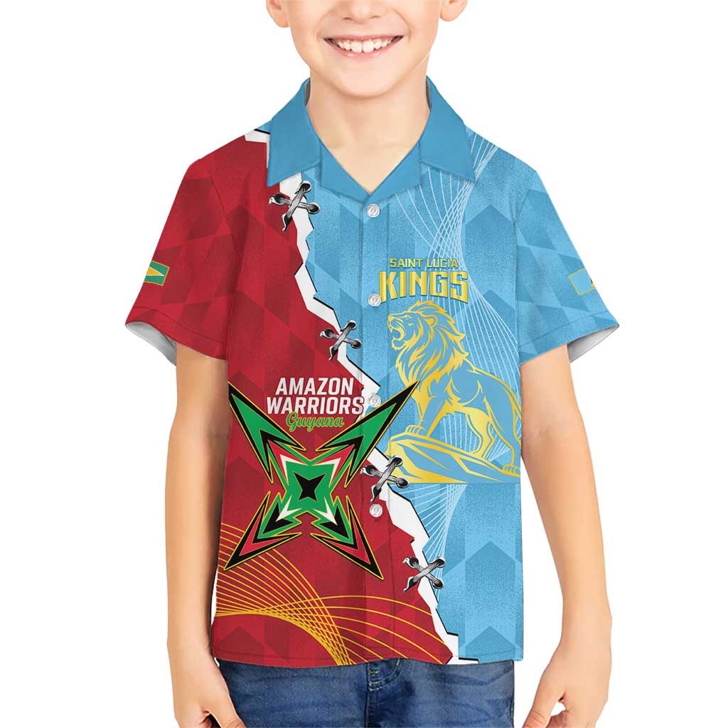 Saint Lucia and Guyana Cricket Personalized Kid Hawaiian Shirt Kings Amazon Warriors Together - Wonder Print Shop